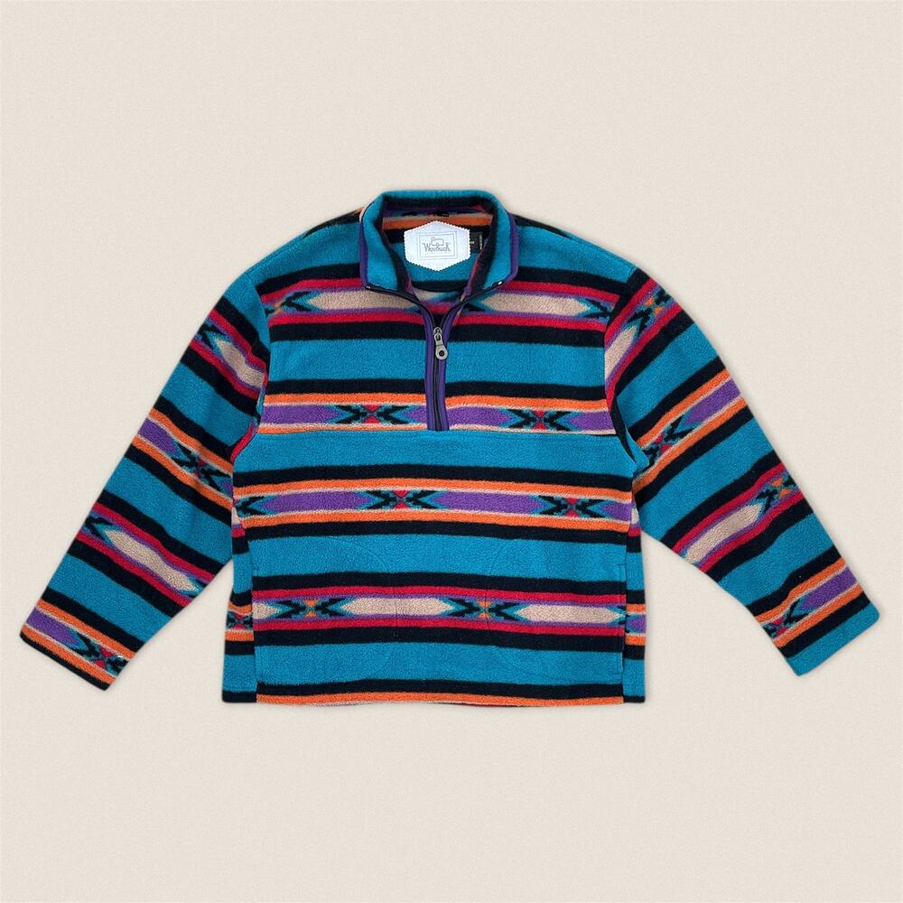 Vintage 90s Woolrich Colorful Striped Quarter Zip Sweater -‎ Size Medium